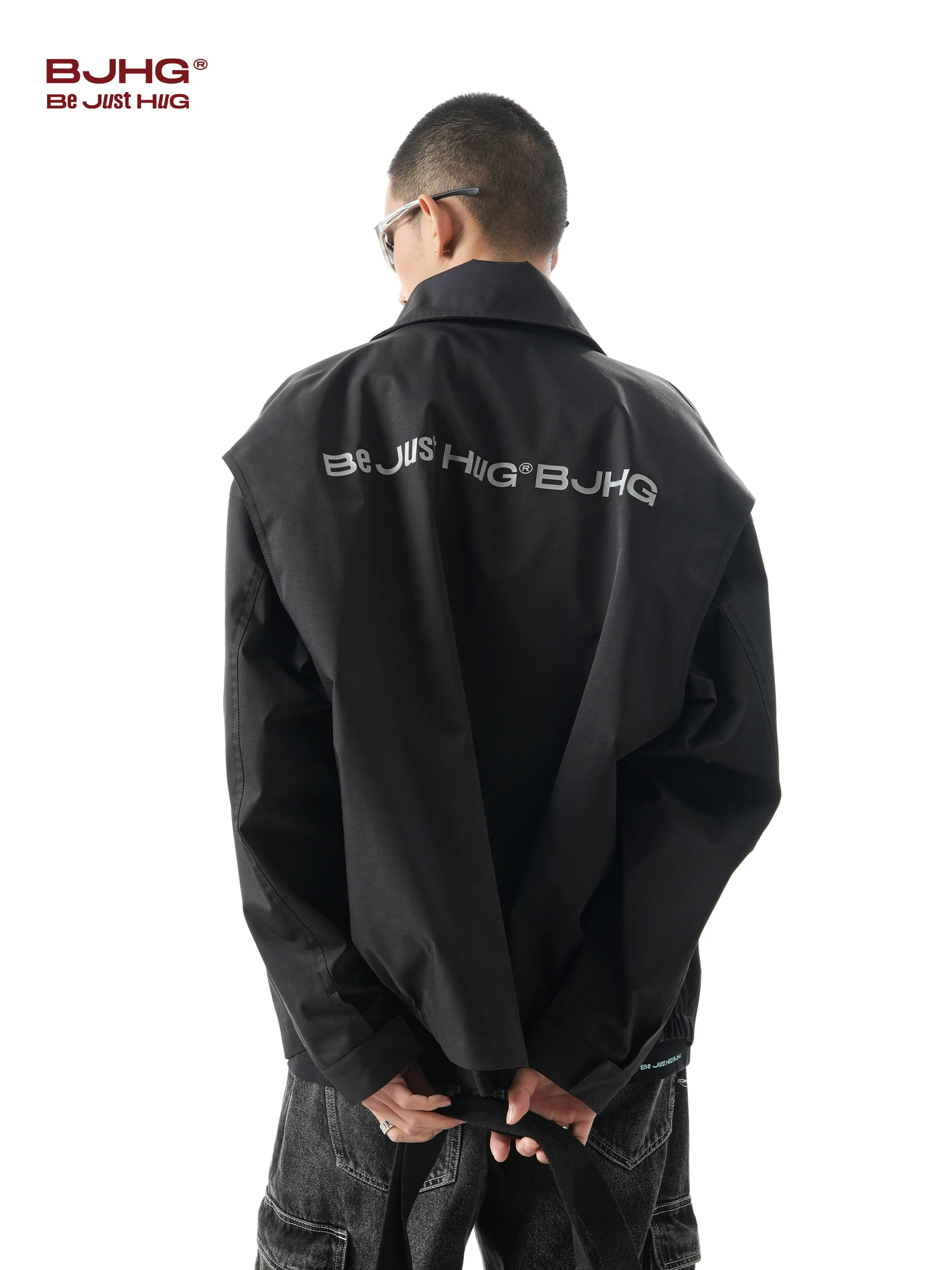 Stand-up Collar Jacket Couple's American Retro Loose Casual Windproof Solid Color Letter Printing Fashion Spring and Autumn 1Pc