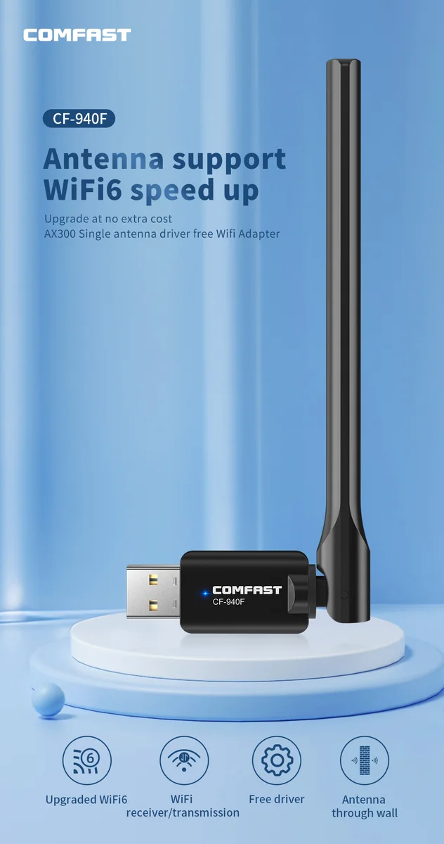 Comfast 287Mbps Adapter 2.4G WiFi Card 3dBi Antenna Wifi6 USB Dongle AX300 802.11ax Wireless WiFi Receiver PC Laptop Driver Free — view 2
