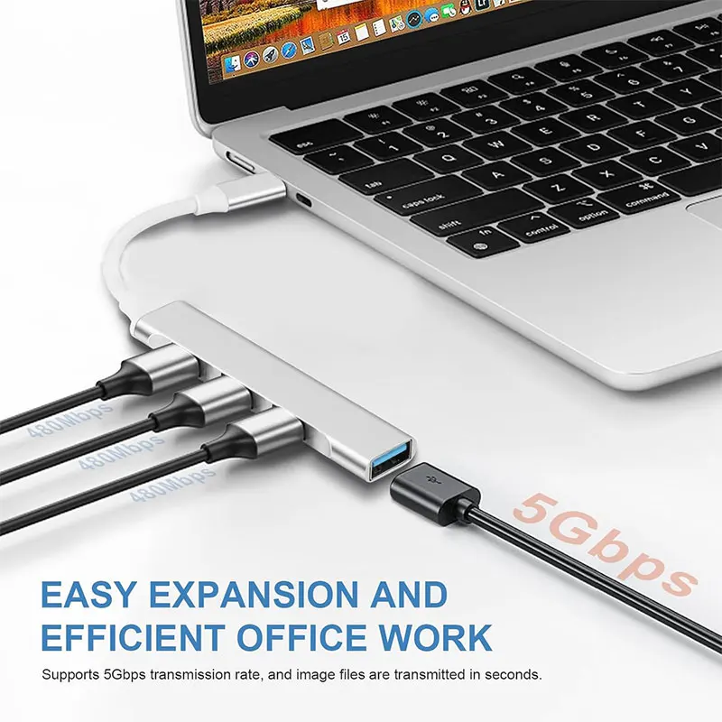 Portable Multiport USB-C Hub with 4 USB Ports - Extension Adapter