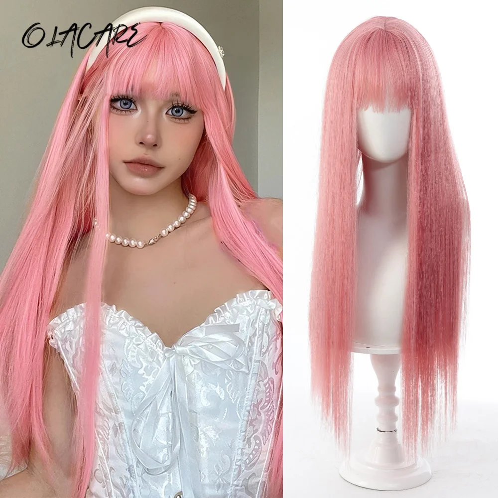 Pink Synthetic Straight Hair Wig For Women Cosplay