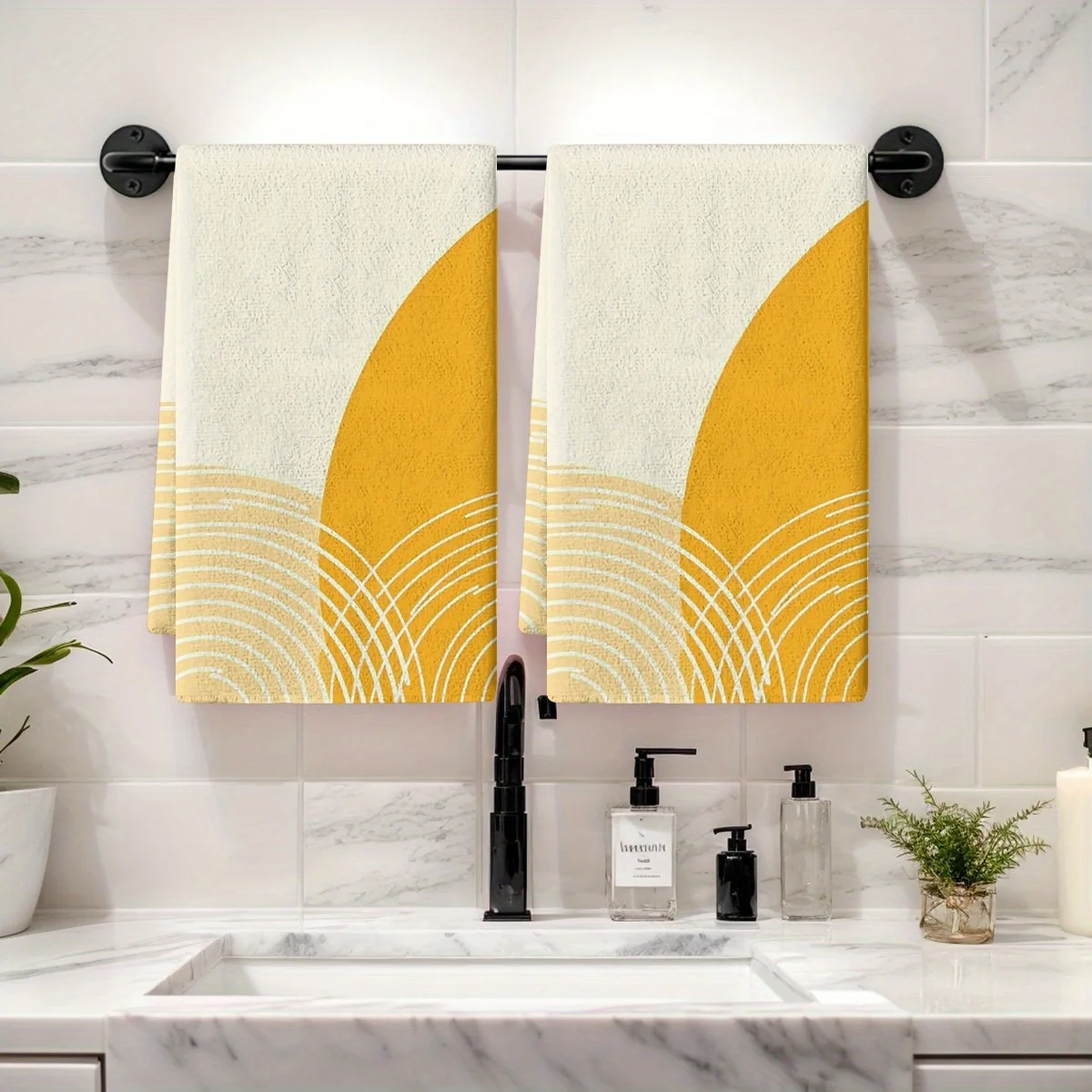 2 יחידות מגבות רכות וסופגניות למטבח בצבע צהוב וכתום עם פסים מגבות צלחות לחגים יבשות למטבח ולעיצוב הבית