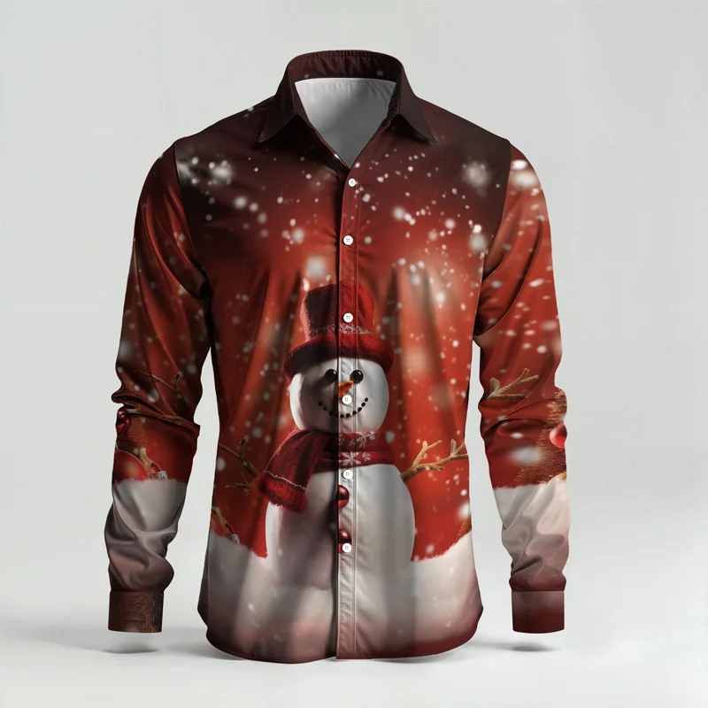 2025 Spring Summer Men Shirt Set Christmas Print Fashion Gingerbread Man Two Piece Set Mens Snowman Lightweight Party Long_viptrois.com