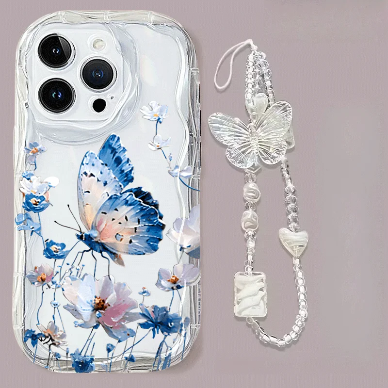 Charming Cat Bow Wrist Chain Clear Soft Phone Case