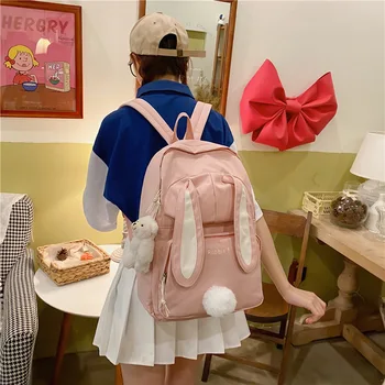 카와이 토끼 백팩, 대용량 JK 백팩, 일본 하라주쿠 레저 여성 가방, 간단한 학교 가방, 고등학생 가방