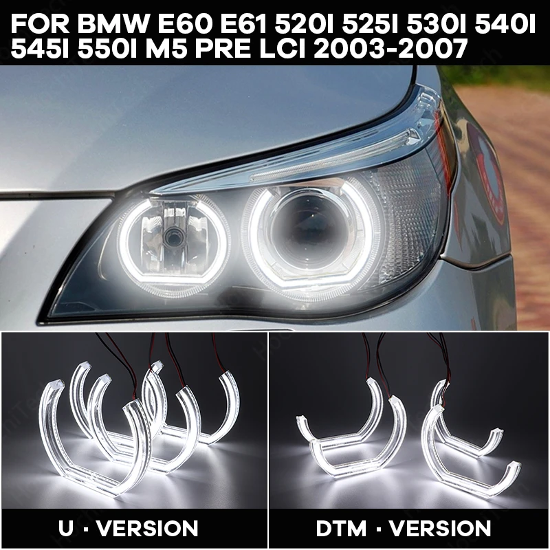 

LED Crystal Angel eyes Cut Style DRL DTM U Shape Light 6000K White For BMW E60 E61 520i 525i 530i 540i 545 550i M5 Pre LCI 03-07