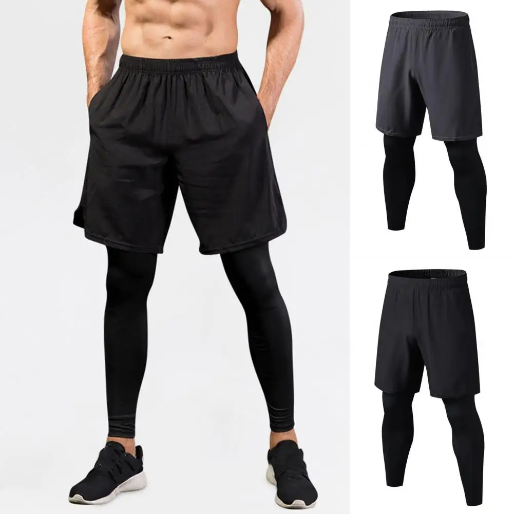 

Breathable Athletic Men Trousers Quick Dry Skinny Shorts Trousers for Men Fake Two-piece Sport Pants Ideal for Fitness Jogging