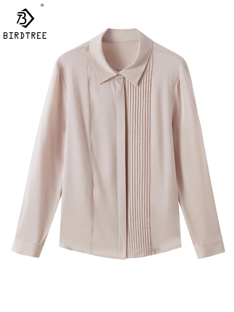

BirdTree 91.2% рубашка из натурального шелка для женщин, Элегантная Модная ретро-блузка с отложным воротником и длинным рукавом, новинка весны 2024, Топ T42872QM