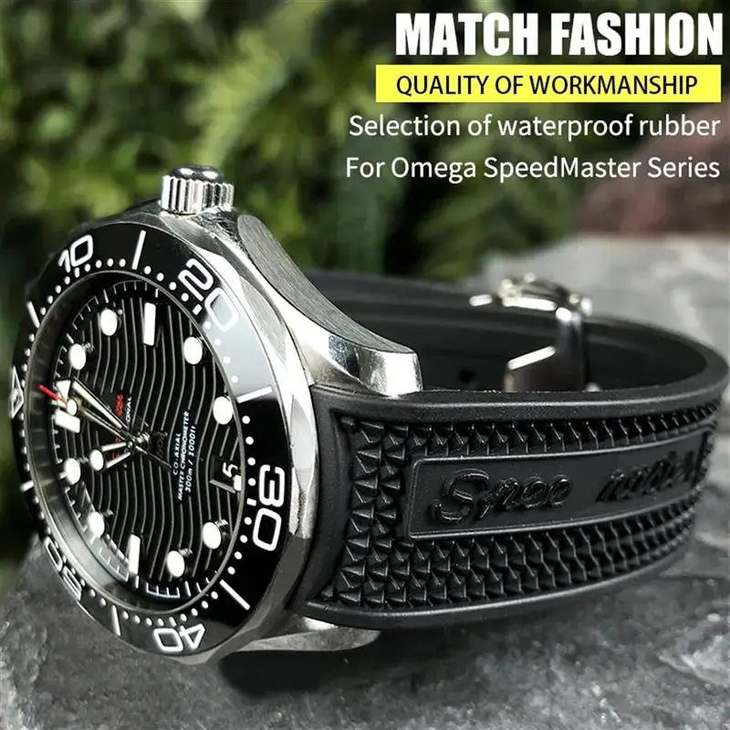 SCHIK Rubber Silicone Soft Watchband 19mm 21mm 20mm Fit for Omega Speedmaster 326 Watch Strap Seamaster 300 Black Sport