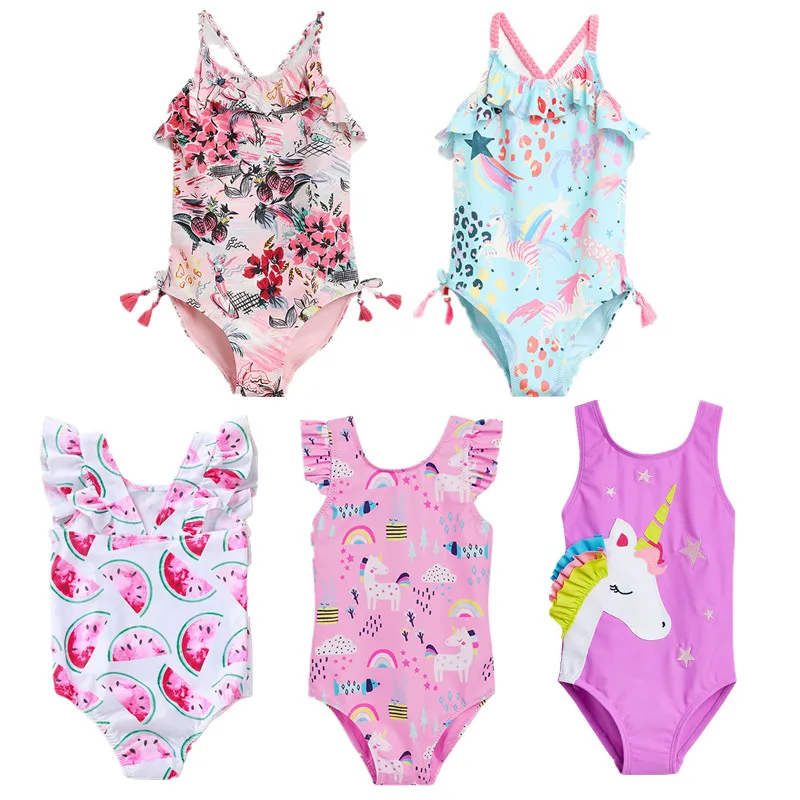 18 Month Baby Girl Unicorn Swimsuits Infant Cartonn Print Tassel Blue
