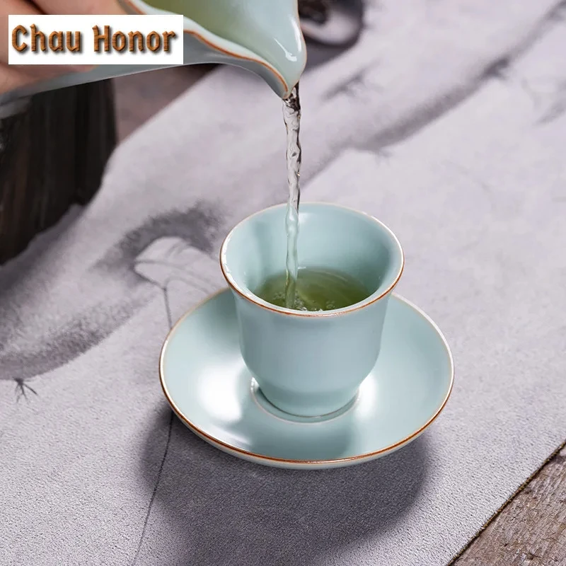 50ml Handmade Ru Kiln Porcelain Teacup Tea Bowl Saucer Kit Sample Tea Cup Tea-tasting Personal Cup Jianzhan Master Cups Teaware