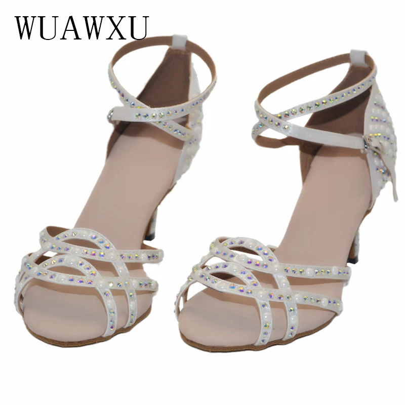 NATASHA's new Latin dance shoes white dance shoes inlaid with diamonds performance dance shoes adult female high heels high heel