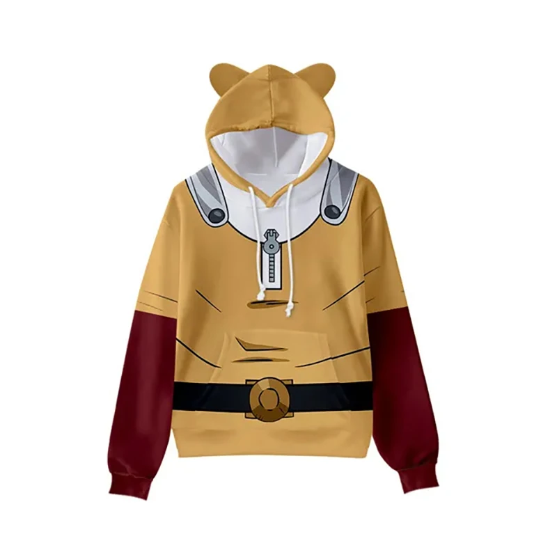 

New Anime Hoodies One Punch Man 3D Print Men Women Fashion Sweatshirts Oversized Cat Ears Hoodie Kids Pullovers Cosplay Clothing