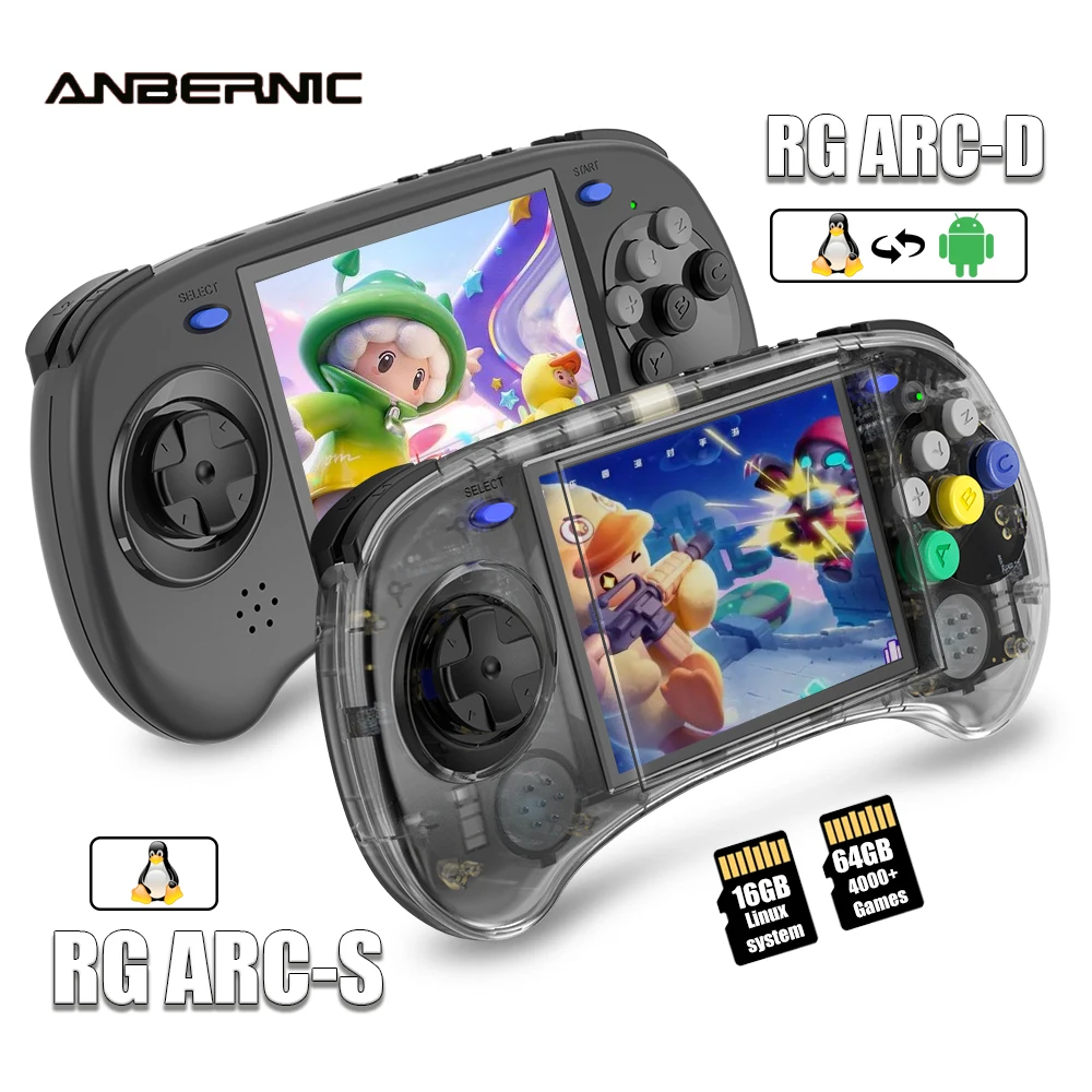 ANBERNIC RG ARC-S/RG ARC-D Retro Games RK3566 4.0 INCH 640*480 Handheld Game Console Emulator LINUX System 3500mAh HD-compatible