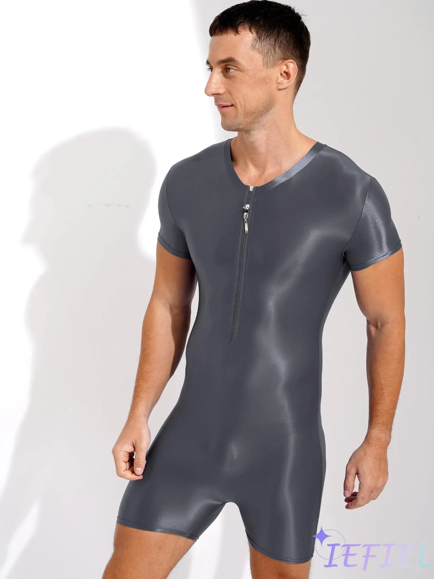 Men One-Piece Swimsuit Glossy Stretchy Bodysuit Wrestling Singlet Shorty Jumpsuit Swimwear Bodybuilding Workout Underpants