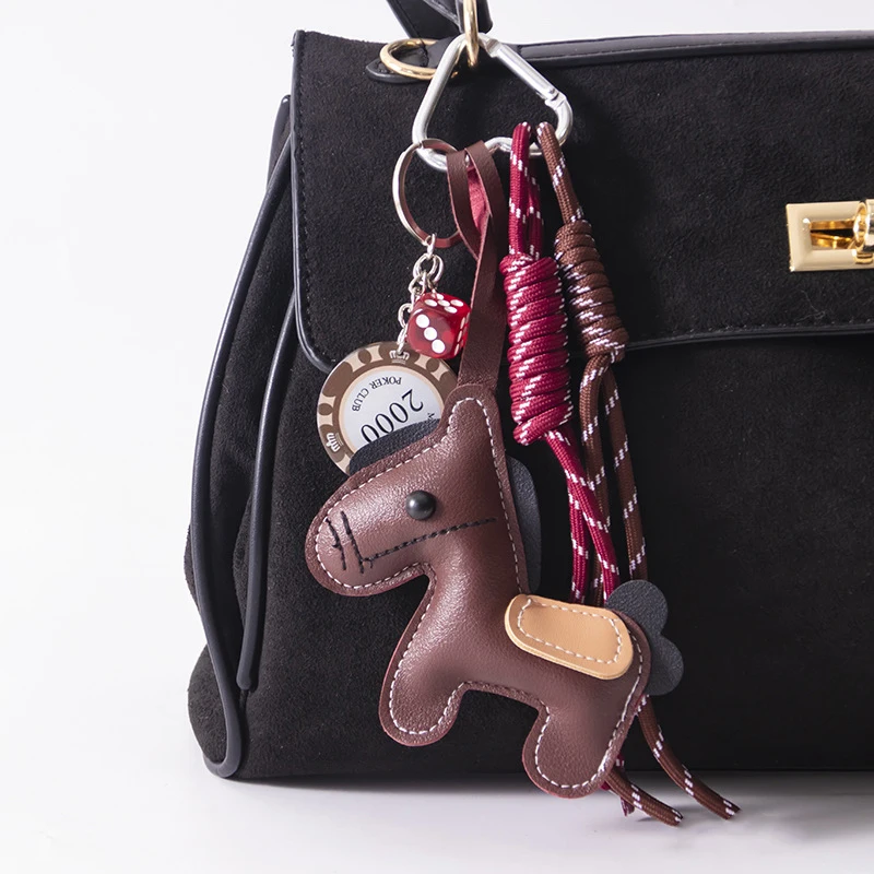 1 Piece Leather Pony Keychain Braided Rope Backpack Pendant For Phone Bag Hanging Accessories Decoration Charm