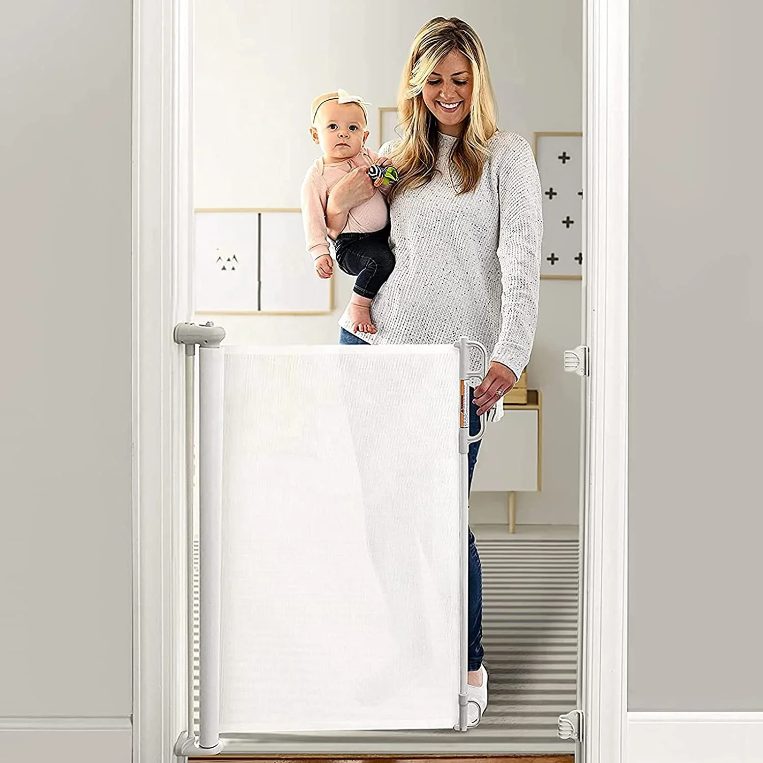 Punch-Free Install Retractable Baby Stair Gate Dog Gate for Indoor and Outdoor No Punching and No Wall