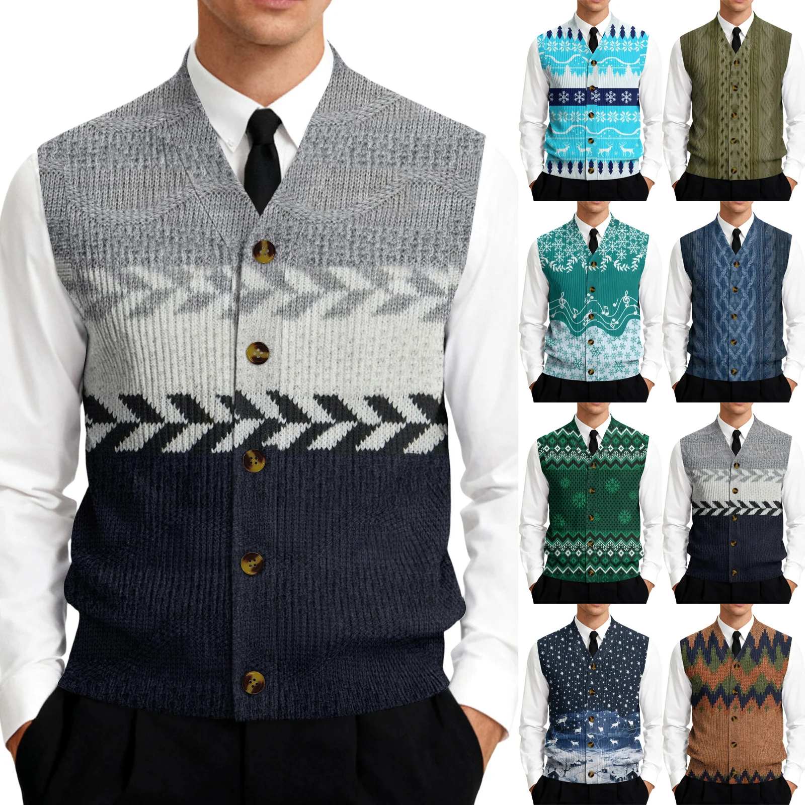 Gilet tricoté col V homme sans manches pull chaud automne pêche business décontracté boutons