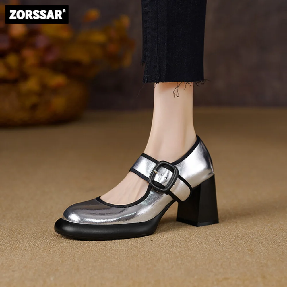 

Silver Platform Pumps for Women High Heels Buckle Strap Mary Jane Shoes Woman Goth Thick Heel Party Shoes Ladies Office Pumps