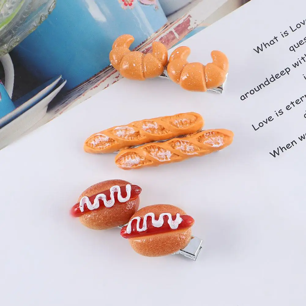 Cute Funny Pizza Croissant Hot Dog Simulated Food Korean Barrettes BB Hairpins Women Hair Clips Duckbill Side Clips