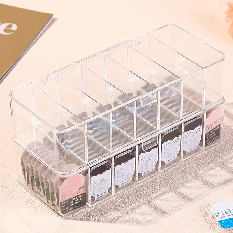 Acrylic Contact Lens Case 7 Compartments Storage Box with Lid Dustproof Transparent Organizer 3