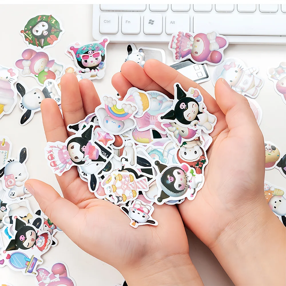 

100PCS Mixed Cute Sanrio 3D Stickers Pachacco Kuromi Hello Kitty Stickers DIY Mobile Phone Water Bottle Stickers