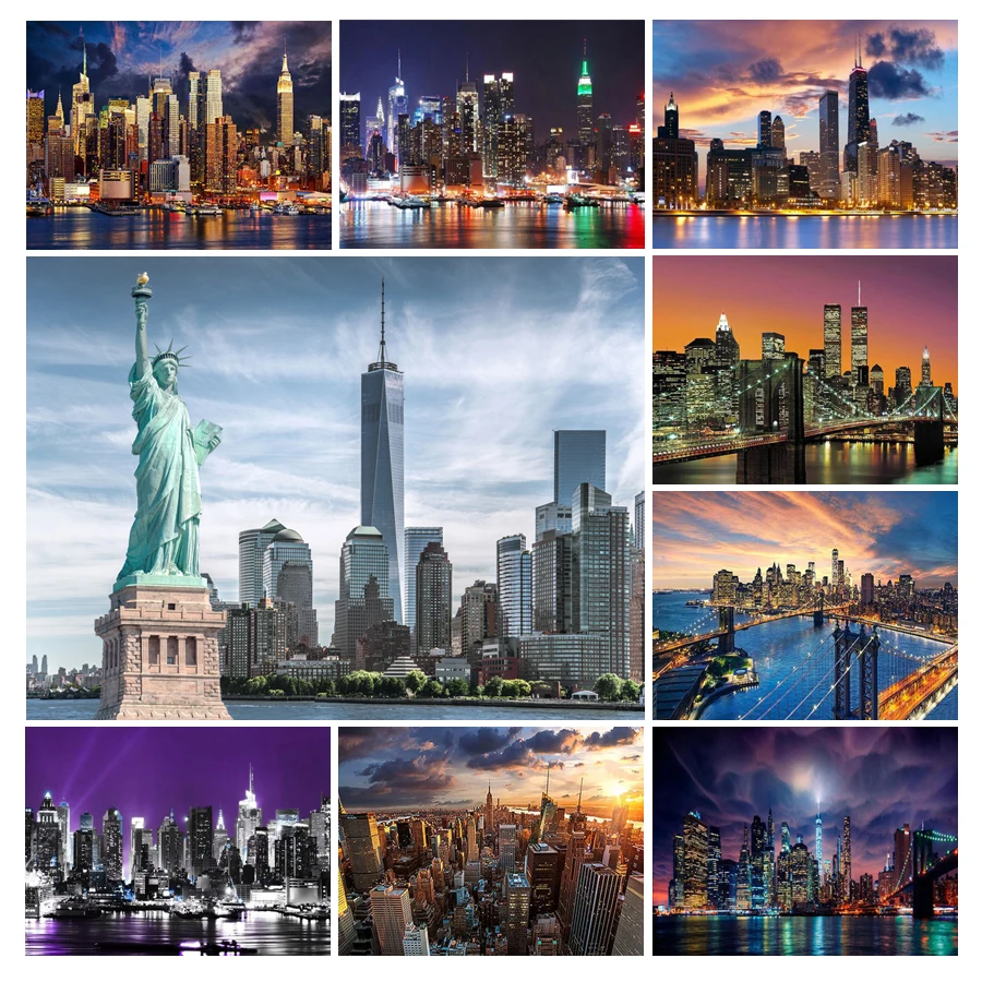 

Diy 5D Diamond Painting Statue of Goddess City Landscape Full Rhinestone Embroidery Sale New York Building Wall Decor AA4473