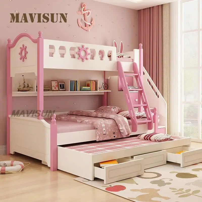 

Pink Bunk Bed Girls Children Liked Up Down Bedroom Sets Household Suitable Simplicity Combination Storage Beds Home Furniture
