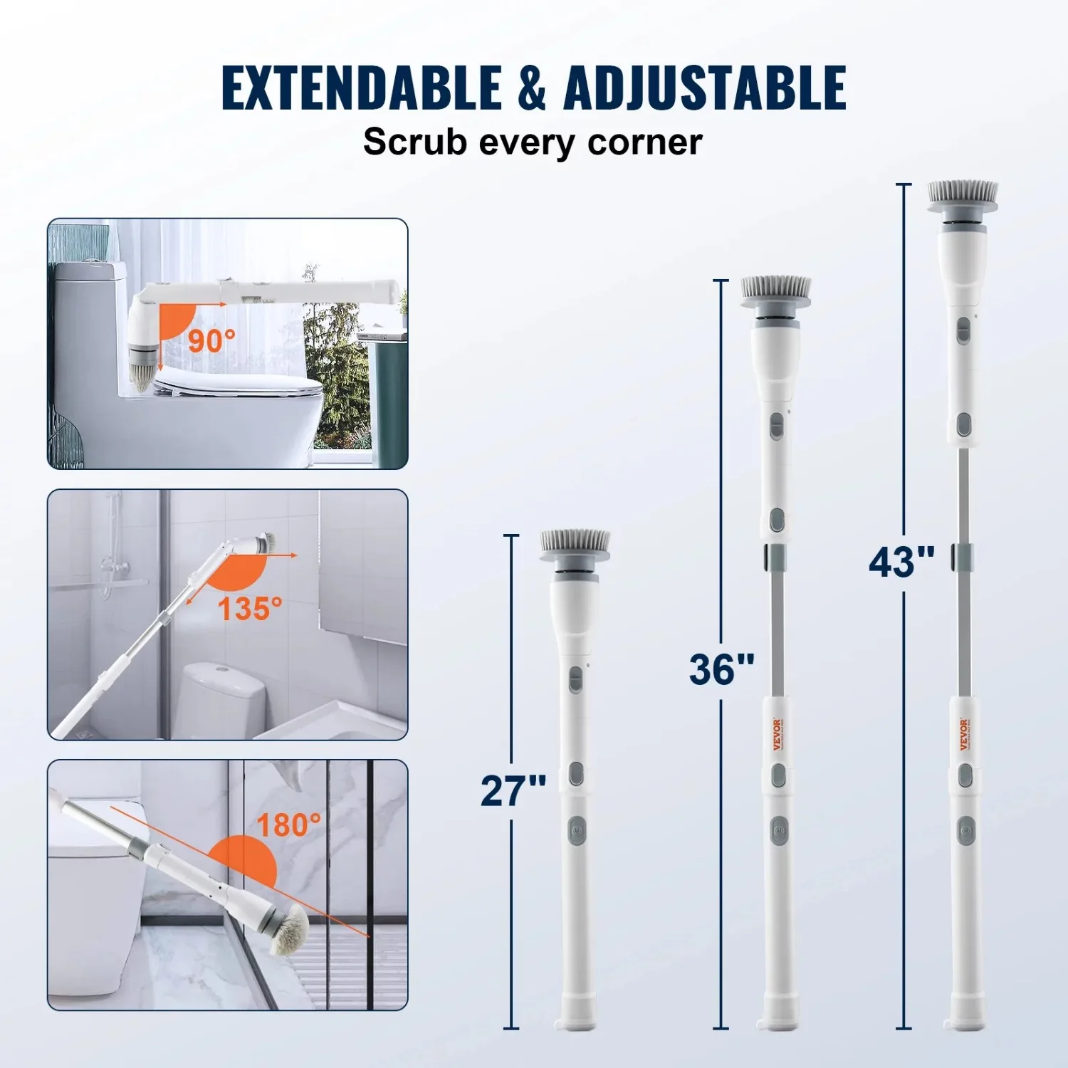 Electric Spin Scrubber 360 Cordless Bathroom Cleaning Brush with 4 Replaceable Brush Heads Adjustable Extension Handle for Tub