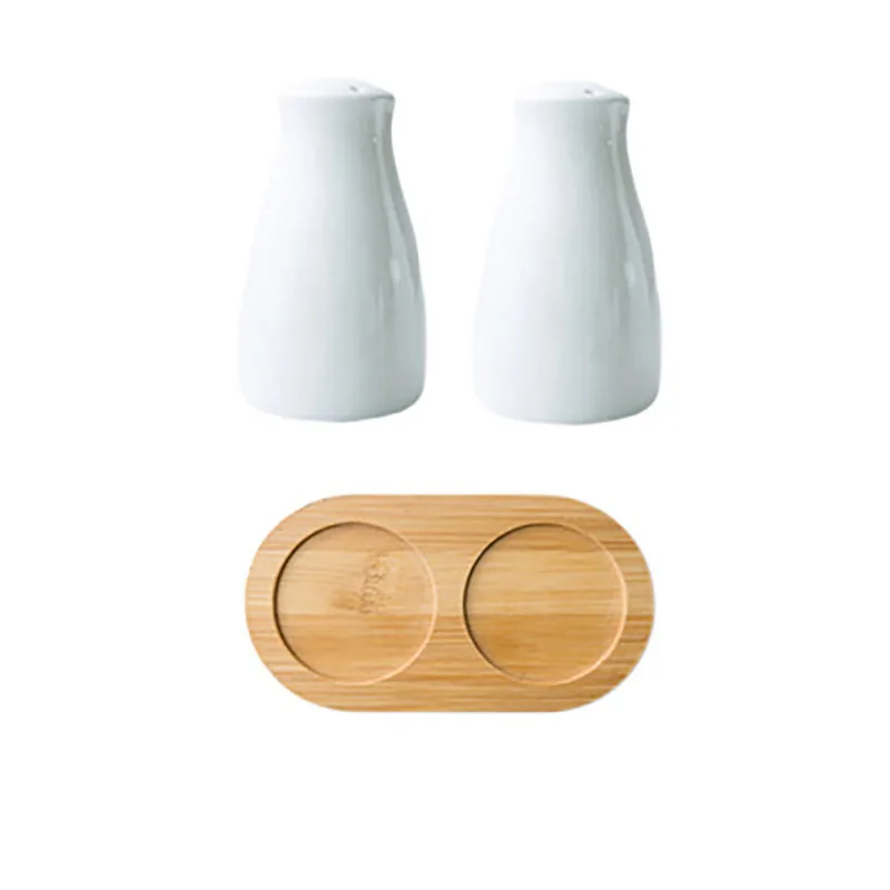 Salt Shaker Salt Pepper Shakers 2 PCS Modern White Salt & Pepper Shakers For Farmhouse Kitchen Table D&eacute;cor Ceramic Salt And Pepper Shakers Set With Bamboo Tray