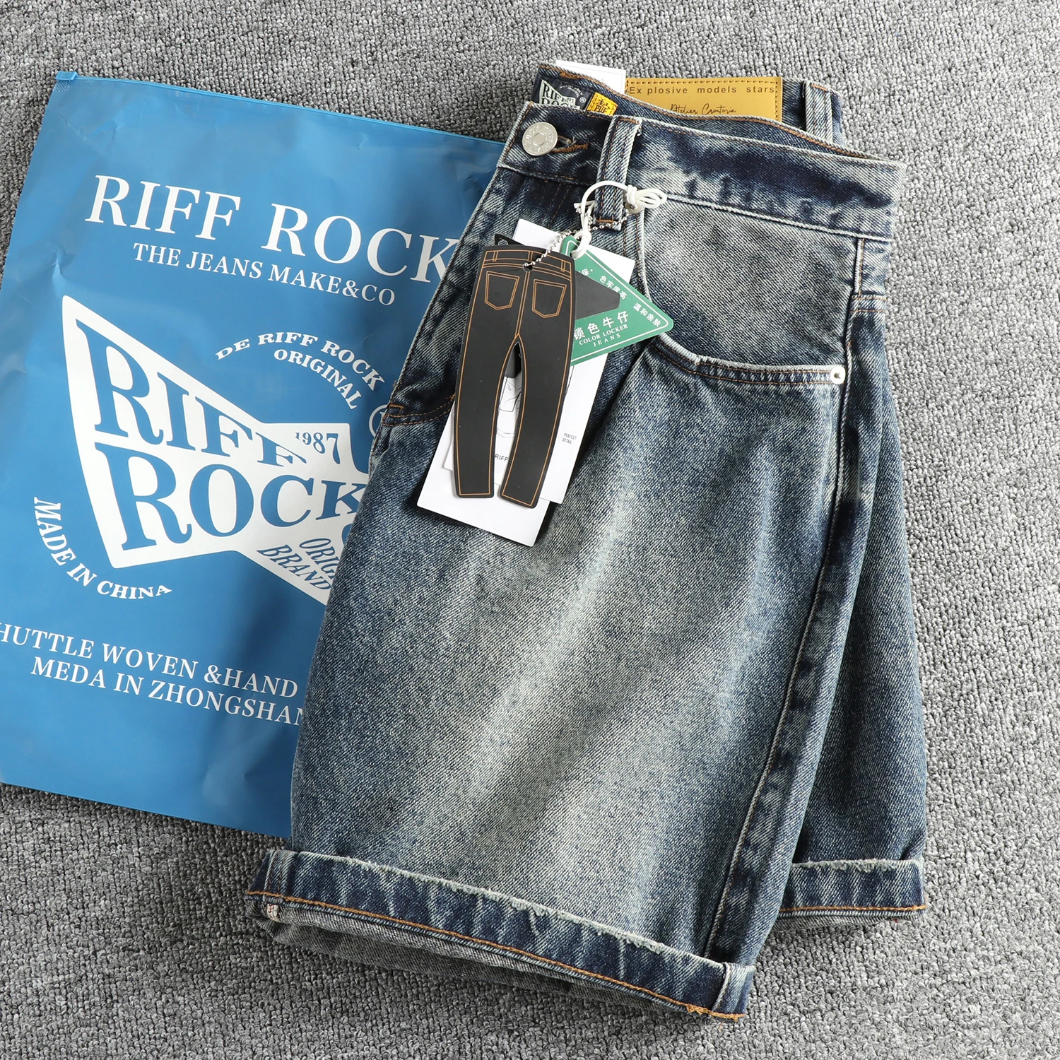 Summer New American Retro Denim Cargo Shorts Men's Fashion 80% Cotton Washed Make Old Loose Straight Casual 4-point Pants