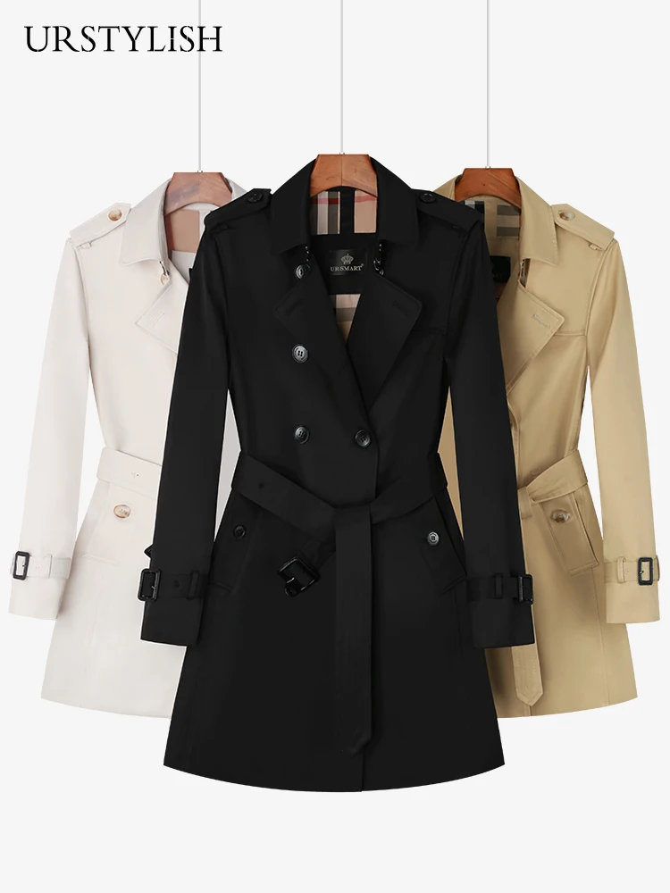 

Женская ветровка средней и длины, белая двубортная хлопковая простая непромокаемая британская подкладка в клетку, весна-осень