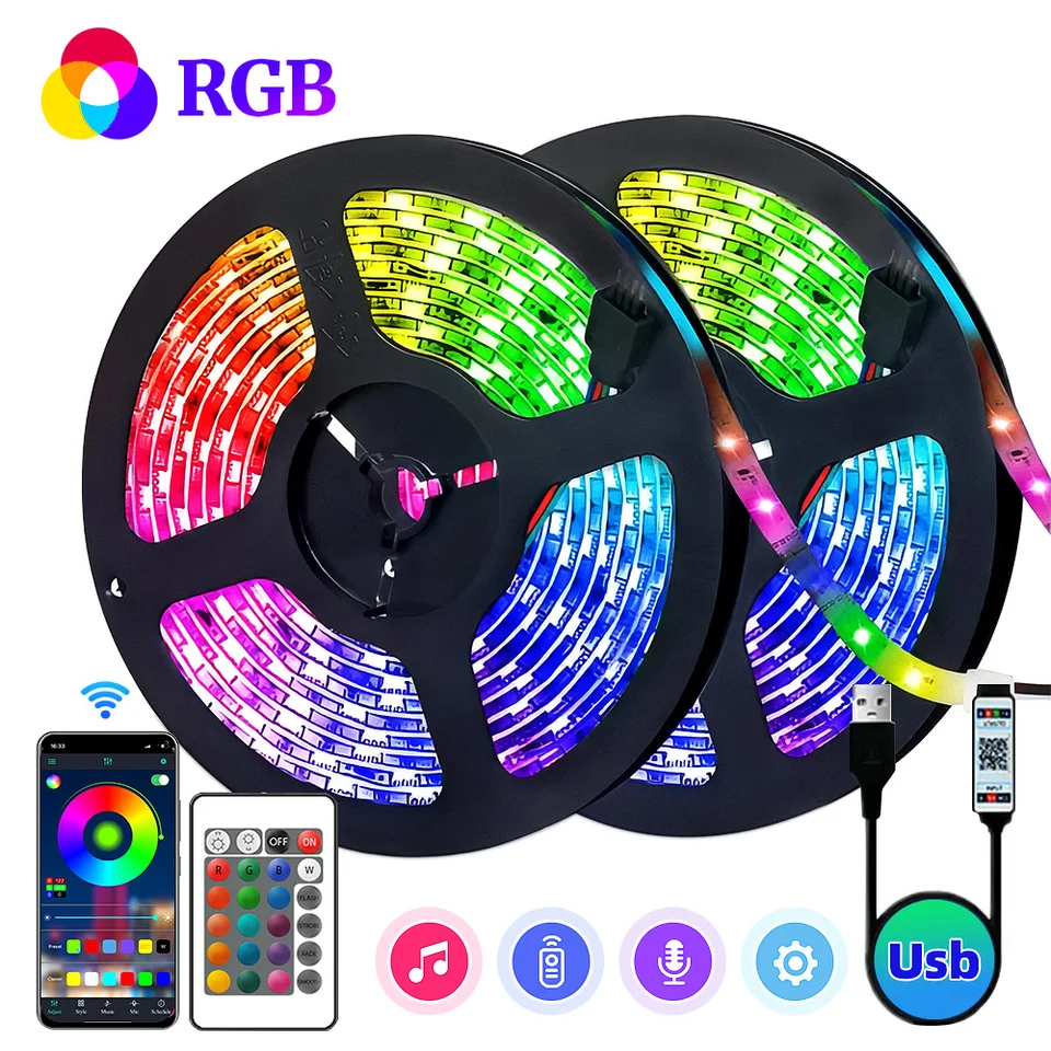 Ruban Led 30M , Bande Led 5050 RGB, Led Ruban Lumineuse Flexible  Multicolore avec Télécommande 24 Touches pour chambre , Bar, Cuisine,  Mariage, Fête?15M*2?