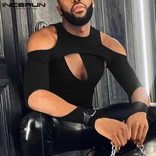 

Sexy Fashion Men's Camiseta Hollow Sense Tees Solid Comfortable Stylish Male Party Shows Two-piece Tops 2022 S-5XL INCERUN 2022