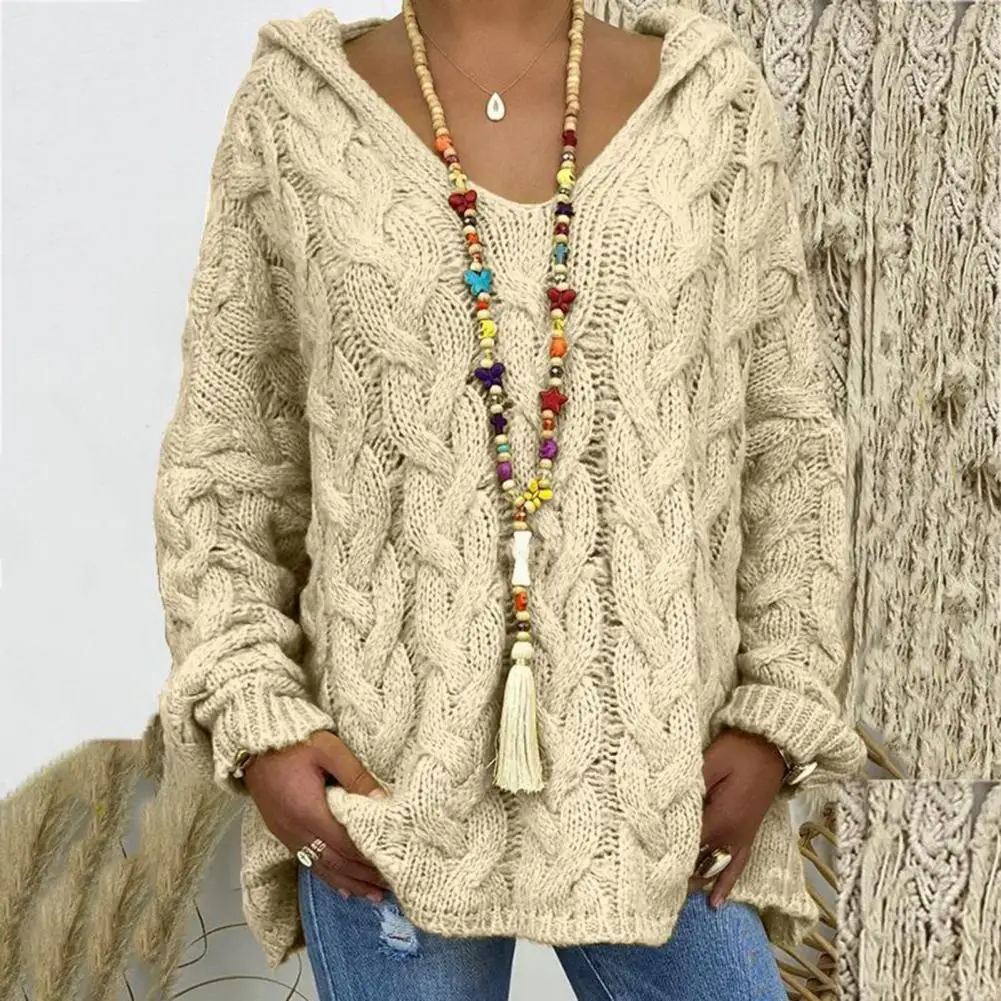 

Sweater Jumper V-Neck Pullover Sweater Simple Casual Loose Pure Color Knitted Hoodie