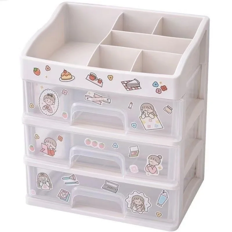 Drawer Storage Box Ins Transparent Drawer Storage Box Pink Cosmetic Finishing Makeup Box Dormitory Kawaii Shelf Cute Girl Heart Desktop Organizer