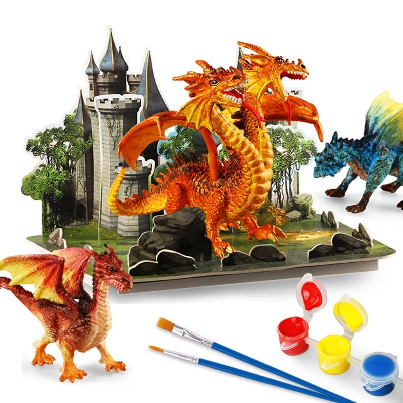 

3pcs Dinosaur Drawing Kits for Kids to Imagination DIY Crafts Set Kids Painting Decoration Coloring Own Dinos Games