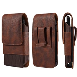 Premium Universal Leather Men's Waist Bag with Mobile Phone Belt Clip Holster Pouch for (M) 5.2-6.1 inch (Brown)