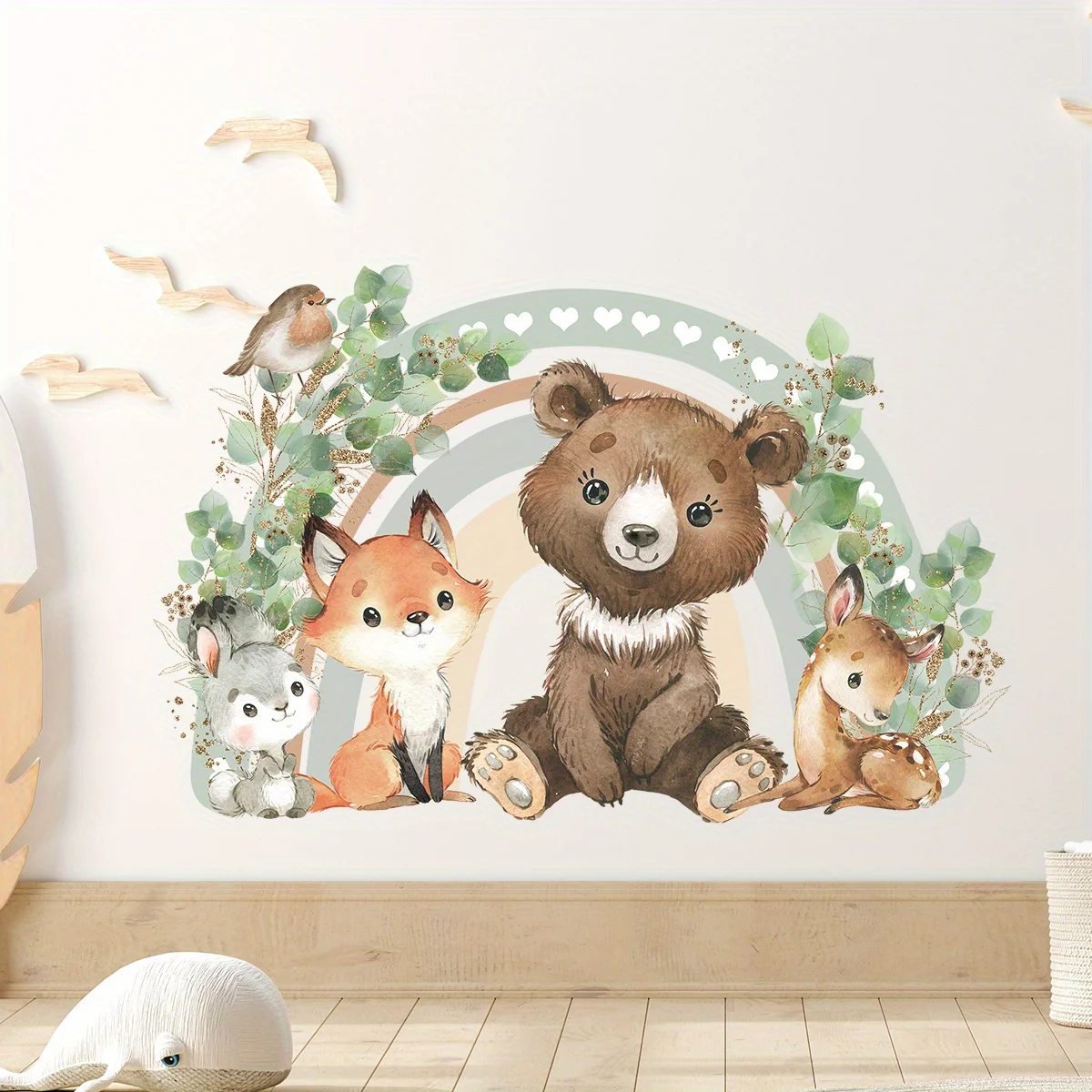 1pc Cartoon Bear Fox Heart Rainbow Animal Wall Stickers for Kids Room Children Room Removable Living Decoration Wall Decals Wall Stickers Wall Sticker