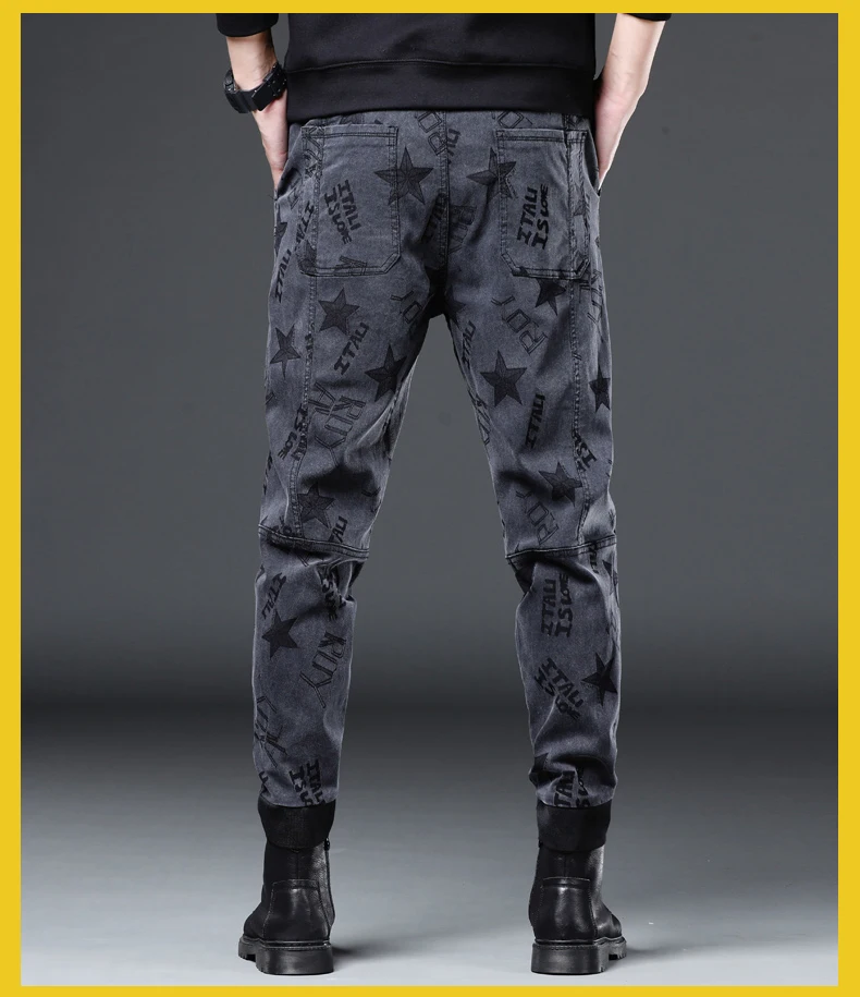 Große Größe 5XL 6XL Herbst männer Sechs Tasche Casual Hosen Schwarz Grau Stern Brief Muster Stretch Gerade Mode Hosen männlichen – Detail 17