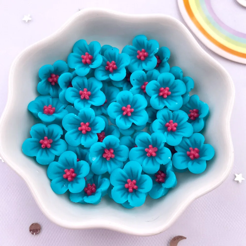 50 Colorful 14mm Resin Morning Glory Flower Gems