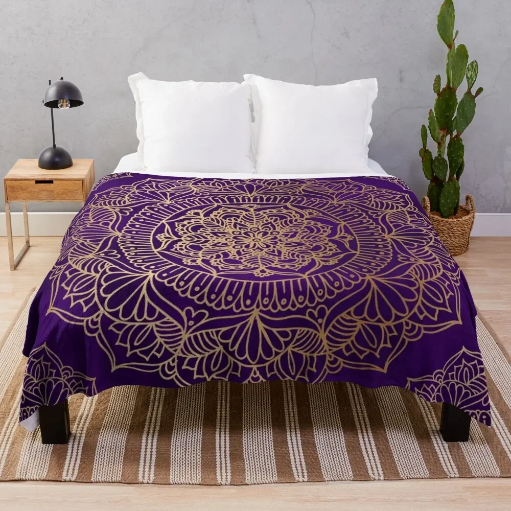 Royal Purple and Gold Mandala Throw Blanket funny gift Fluffy Shaggy Blankets