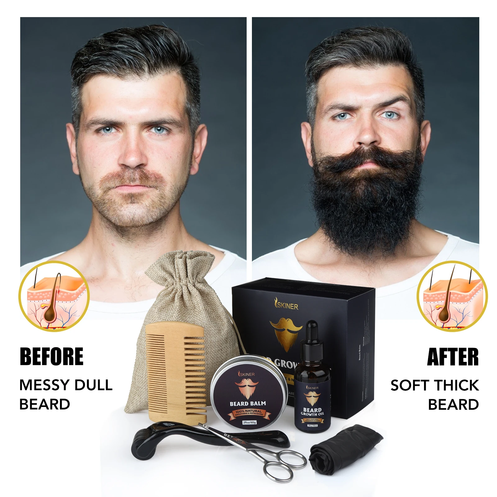 

Professional Beard Comb Essence Oil Double Beard Oil Head Shape Beard Comb Brush Care Beard Oil Tool Hair Comb Set