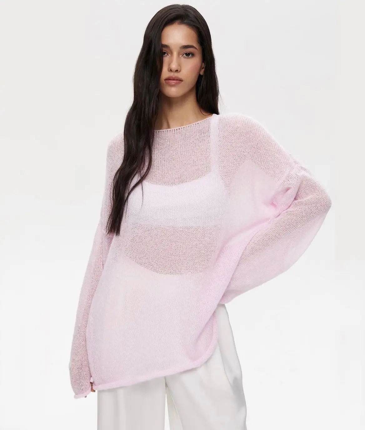 Elegant Women's Casual Fashion Sweater - Chic Pink & White Jumper