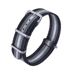 Enhanced Ribbed Nylon Quick Release Watch Band - 22mm (Black Grey Grey)