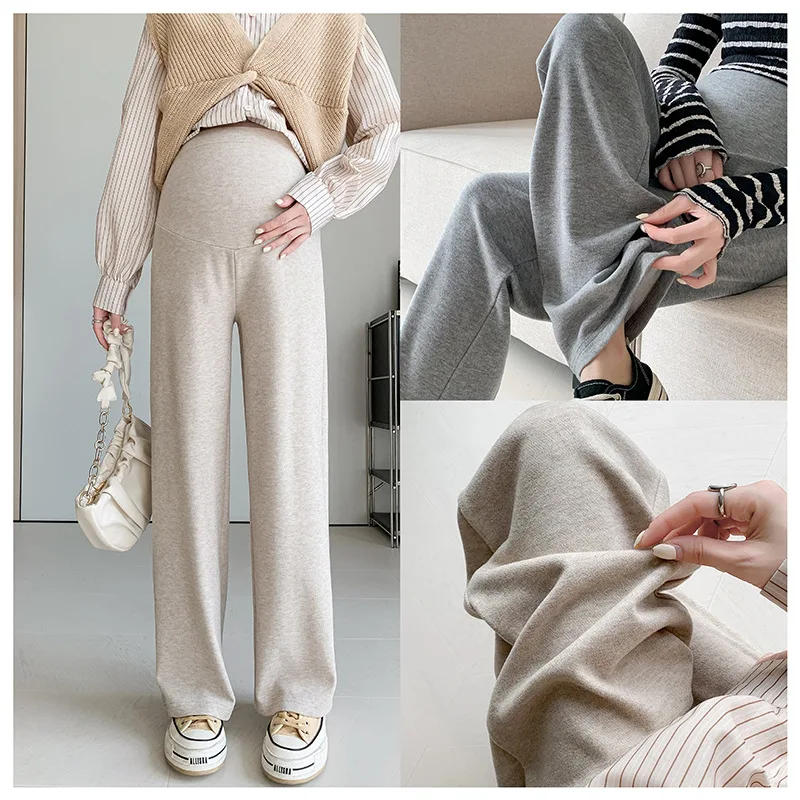 

Maternity High Waist Pants Pregnant Woman Trousers With Pocket Fashion Solid Color Pregnancy Straight Pants