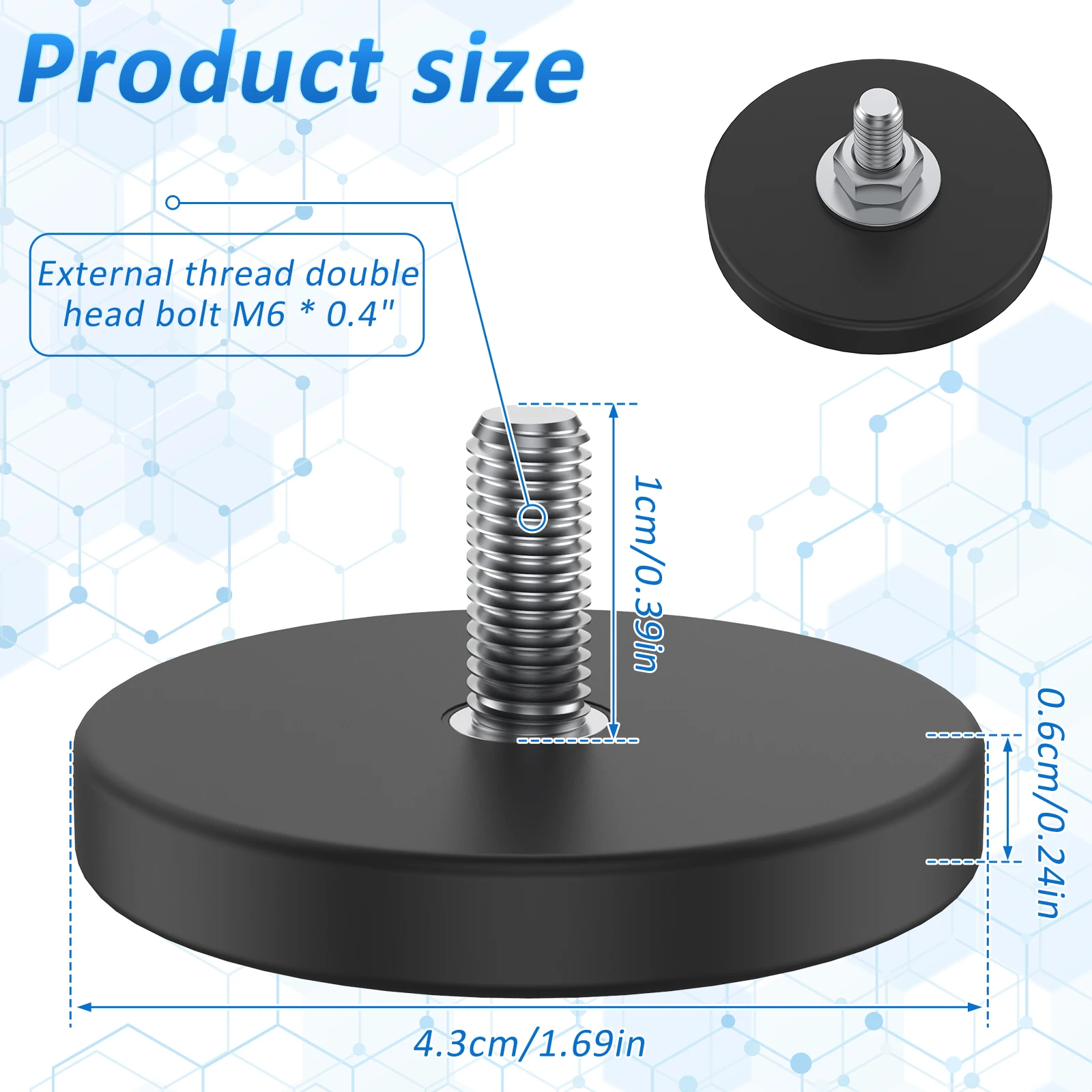 Mounting Magnet 6/12/30Pcs 1.7 Inch Round Neodymium M6 Thread Stud Anti-Scratch For Lighting Bar