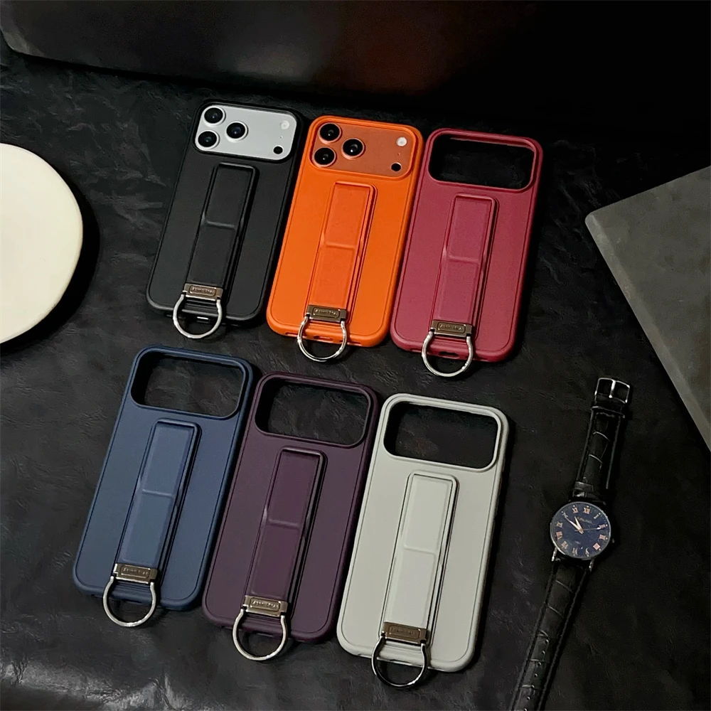 Metal Ring Wrist Strap Phone Case with Air Stand Kickstand and Silicone Protective Cover
