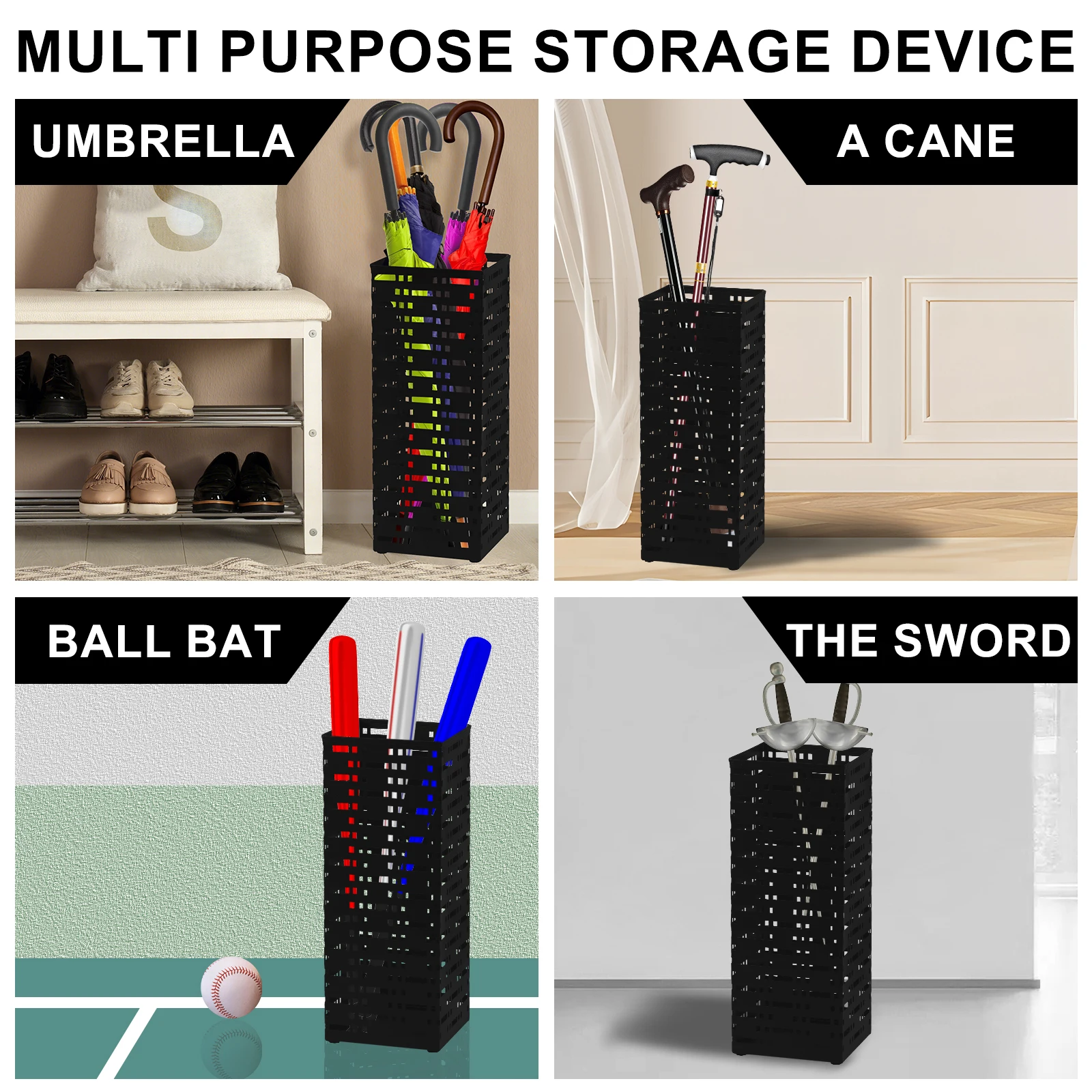 Metal Umbrella Storage Rack Hollow Free Standing Umbrella Bins Waterproof Holder for Entryway Walking Sticks Rack