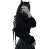 Y2k Gothic Womens Hoodie Cat Ear Crop Top Hooded Sweatshirt Hollow Out Lace Up Long Sleeve Hodded Casual Pullover Autumn 6