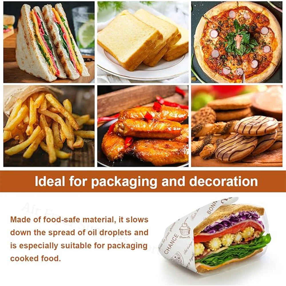 100Pcs Food Packaging Paper 38x28cm Disposable Baking Wax Paper Newspaper Food Wrap Liner for Burger Pizza Sandwich Cheese air fryer paper air fryer liners disposable air fryer liners air fryer accessories parchment baking paper